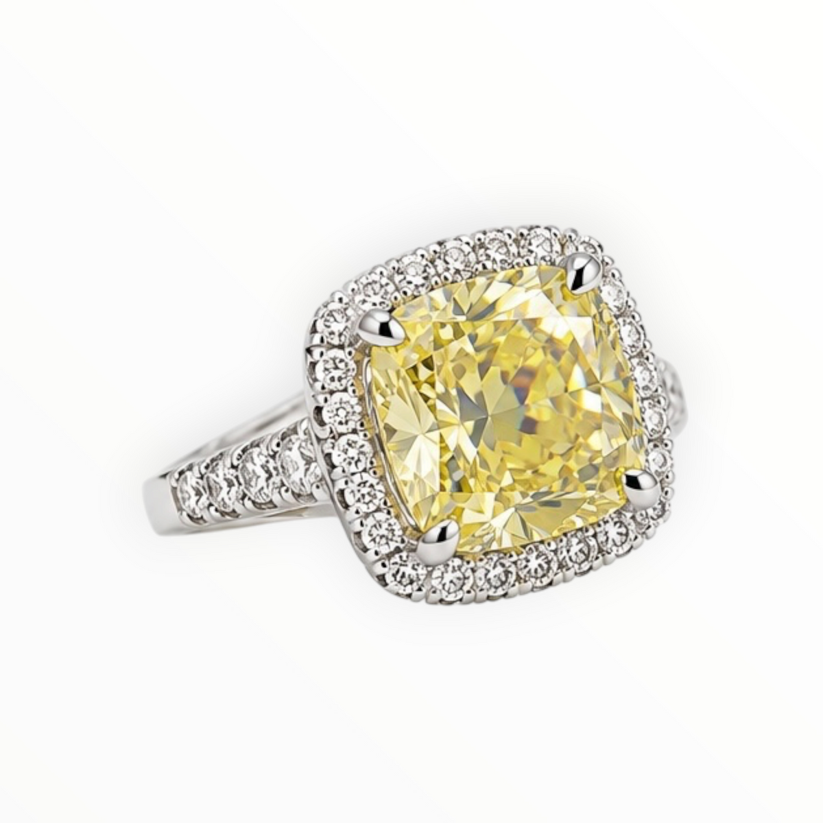 Yellow Cushion-Cut Halo Ring size 7