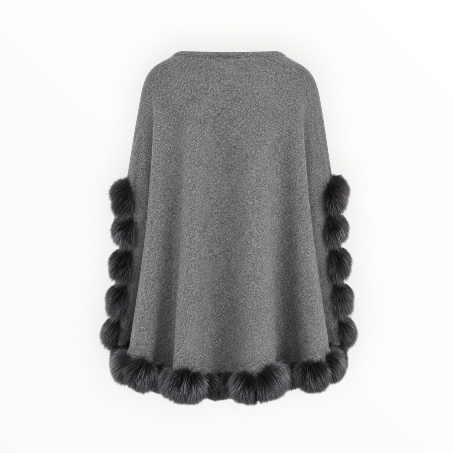Faux-Fur Pom Trim Poncho (One Size)