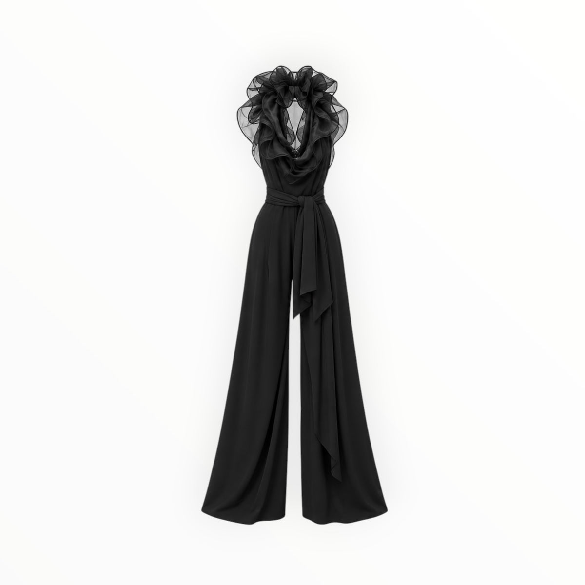 Ruffle Halter Neck Wide-Leg Jumpsuit size M