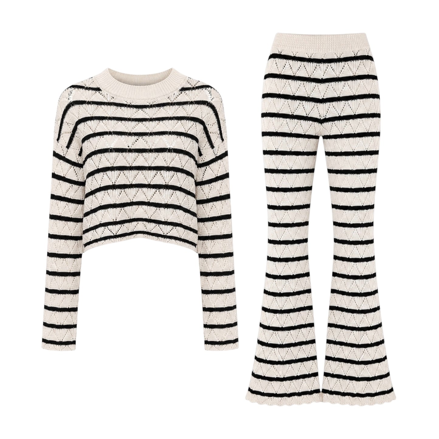 Striped Open Knit Sweater & Pants Set size S