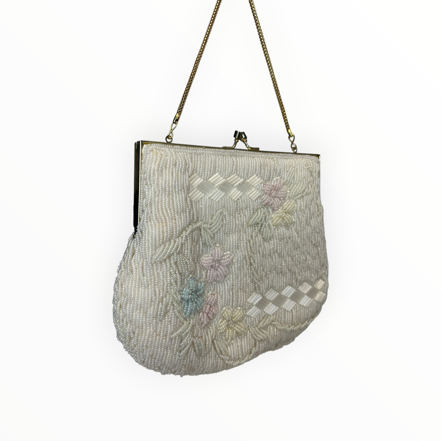 Beaded Floral Bag with Gold Chain