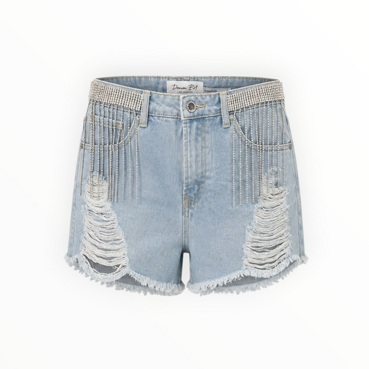 Rhinestone Fringe Denim Shorts size L NEW WITH TAGS