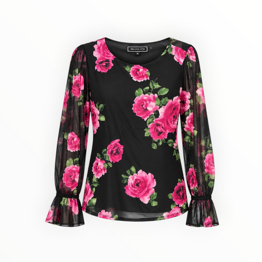 Rose Print Blouse size M NEW WITH TAGS