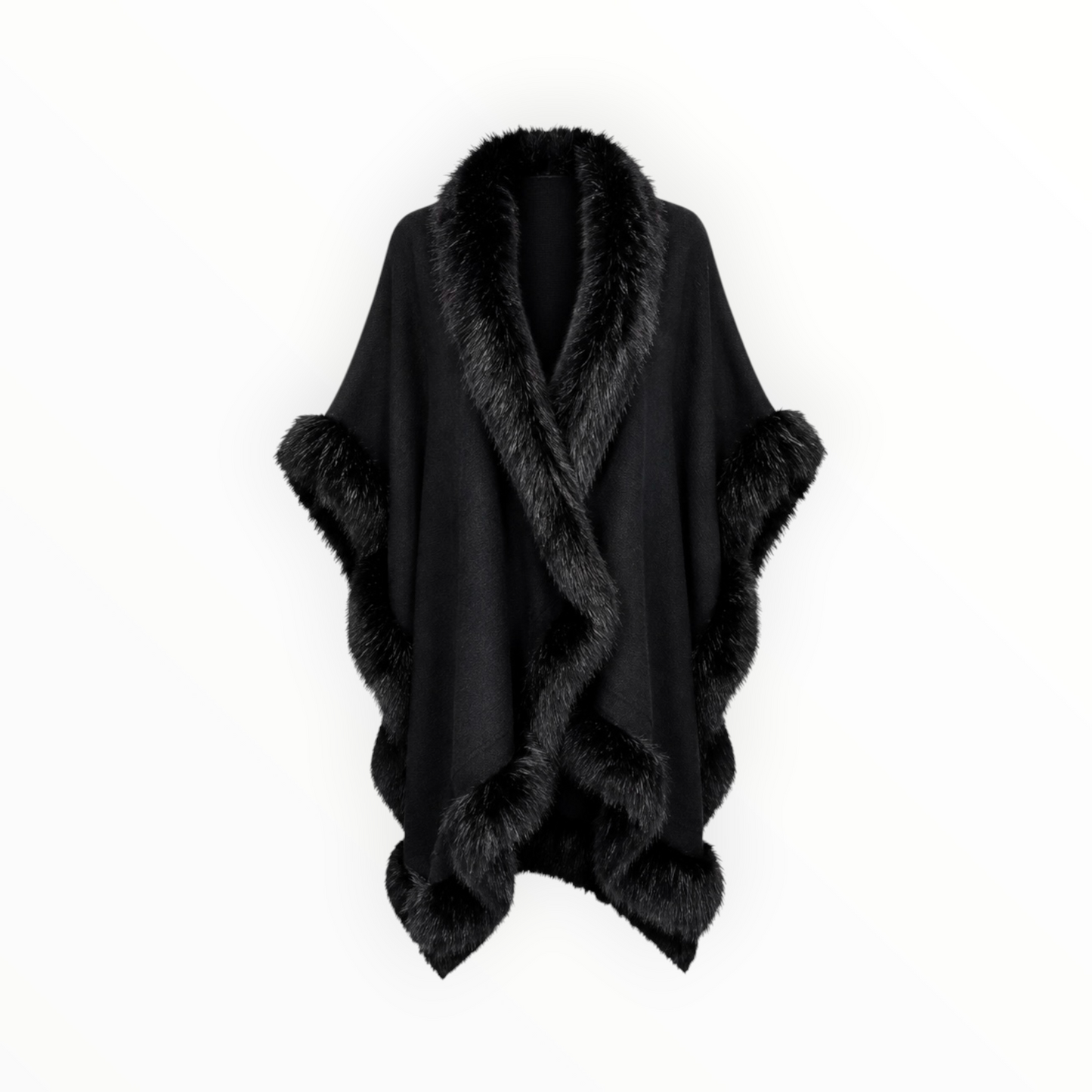 Faux Fur Trim Wrap Cape One Size