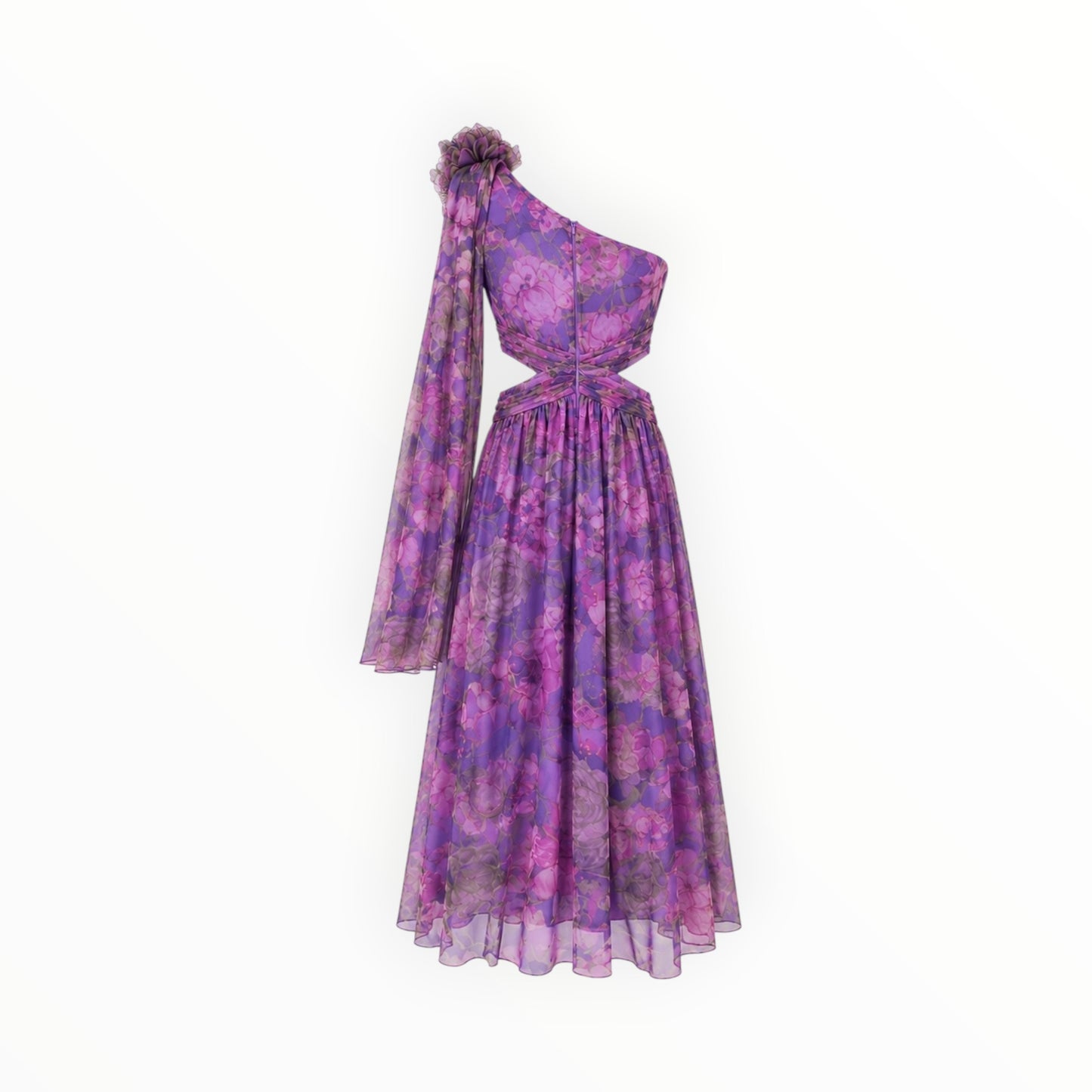 Floral Chiffon One-Shoulder Cutout Maxi Dress size M