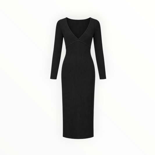 Ribbed Knit Deep V-Neck Dress size S NEW WITH TAGS