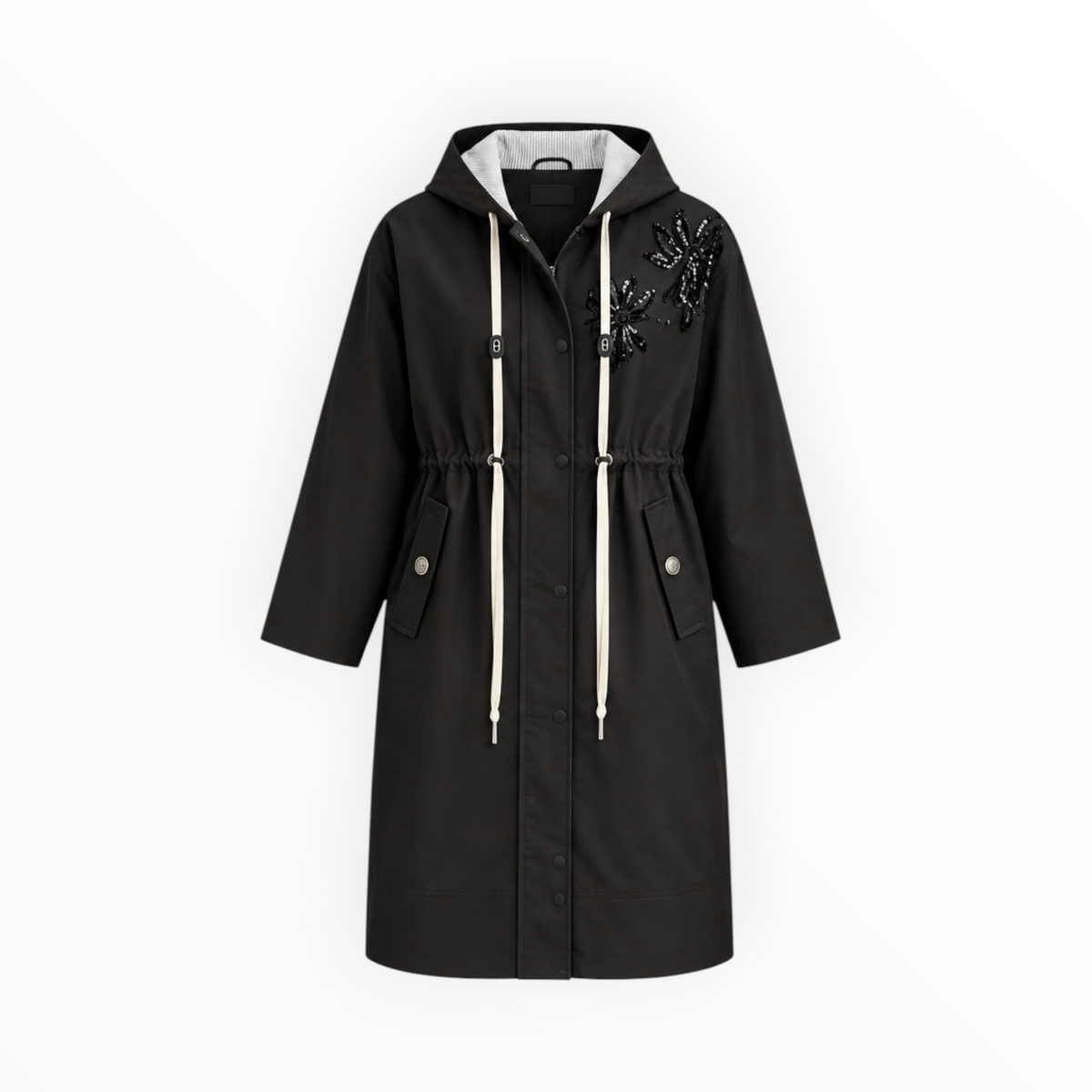 Sequin Embellished Hooded Parka size M