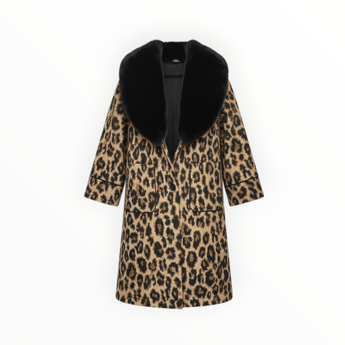 Reversible Leopard & Black Fur Trim Coat size M