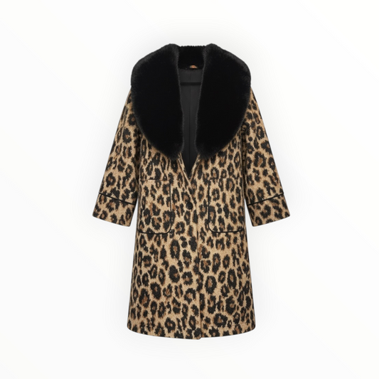 Reversible Leopard & Black Fur Trim Coat size M
