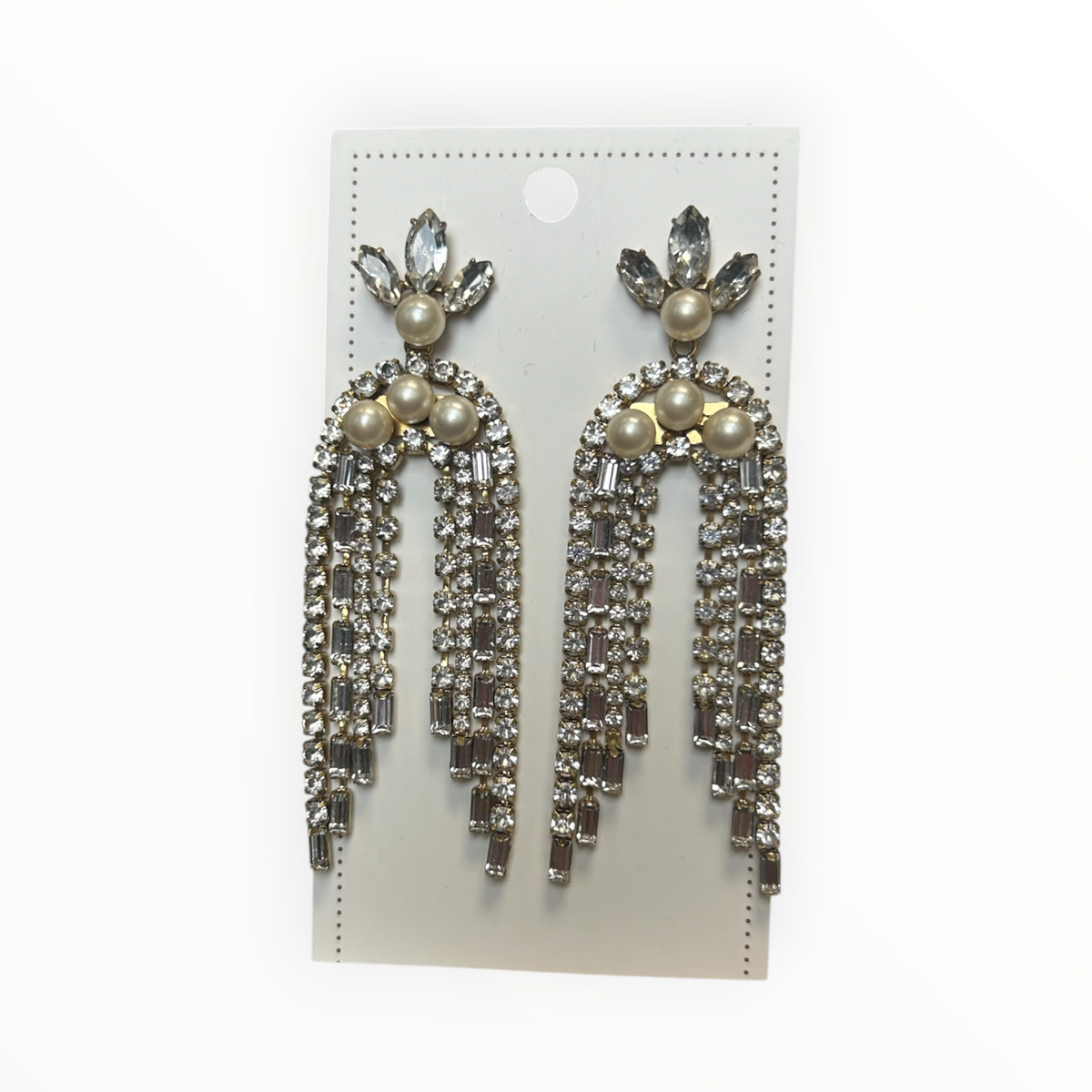Pearl & Crystal Rhinestone Fringe Earrings