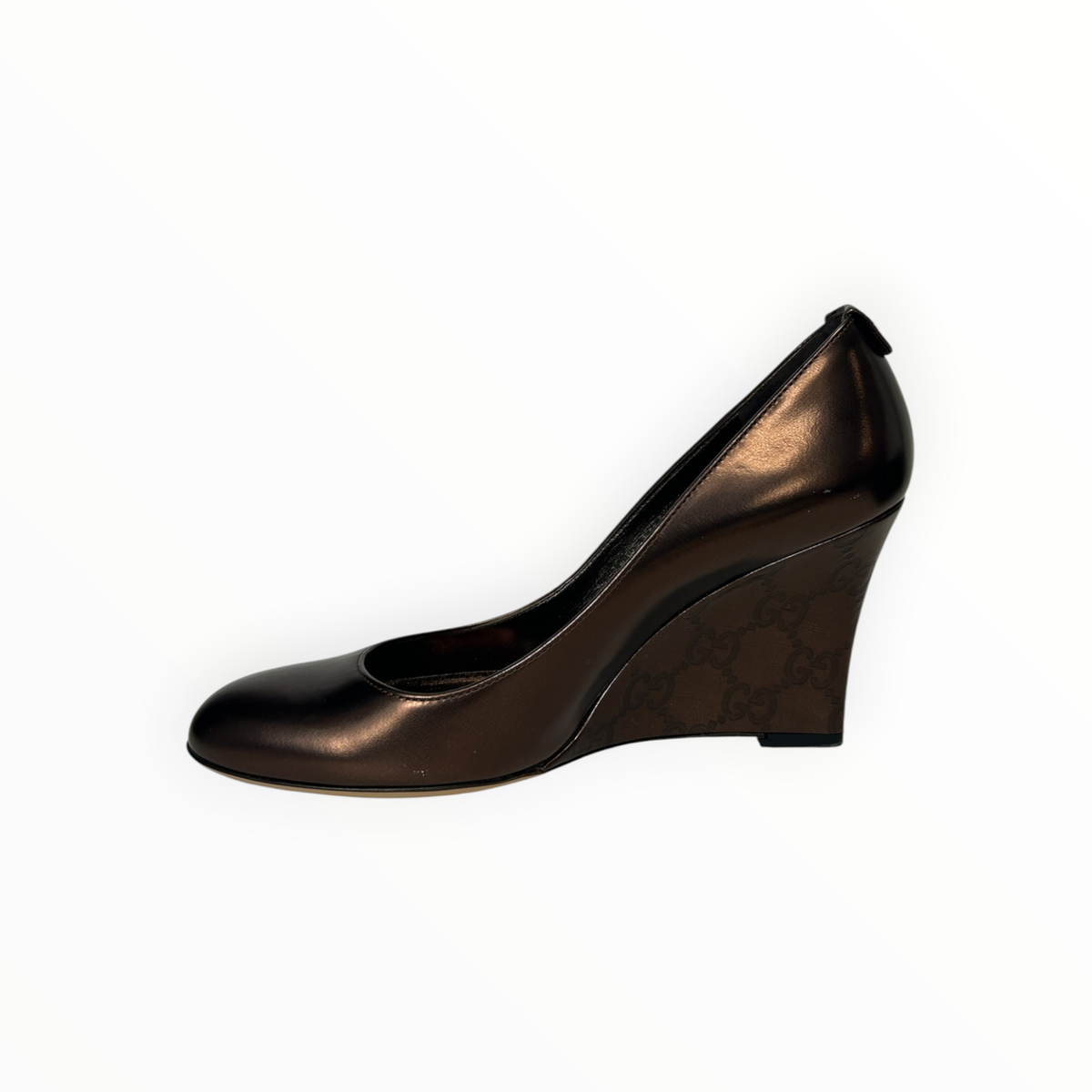 Metallic Bronze Leather Wedge Pumps size 37