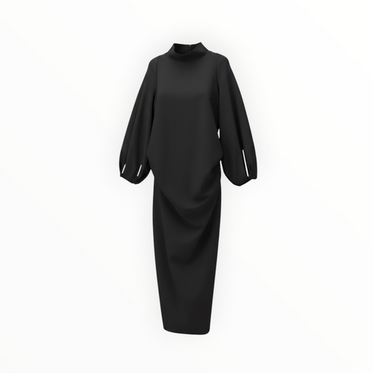 Draped Balloon Sleeve Midi Dress size 50