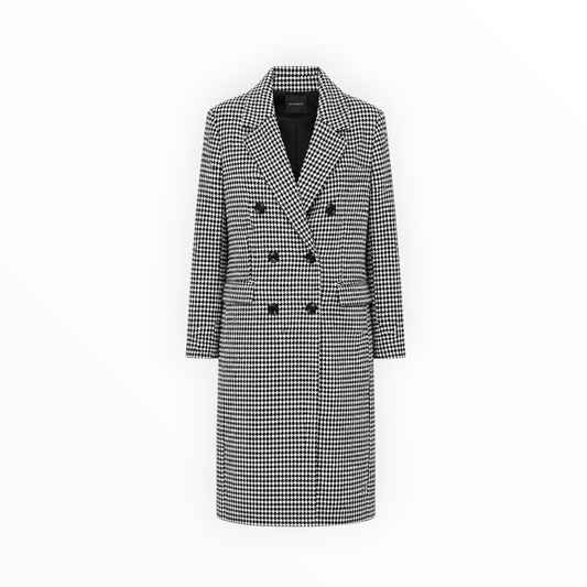Houndstooth Double-Breasted Long Coat size L