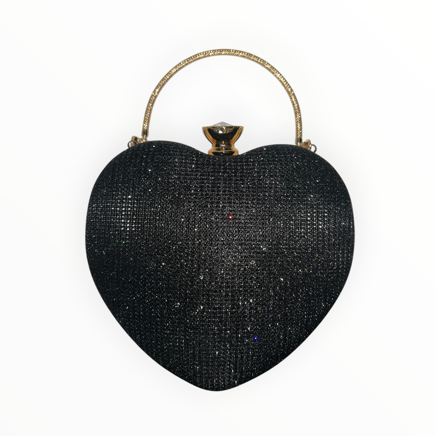 Heart-Shaped Clutch with Gold Handle & Chain Strap