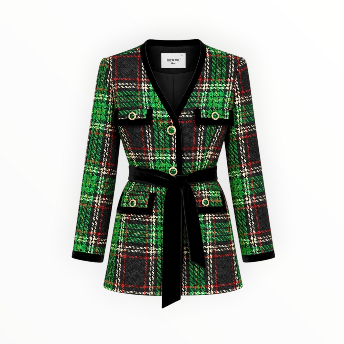 Plaid Tweed Belted Jacket size S