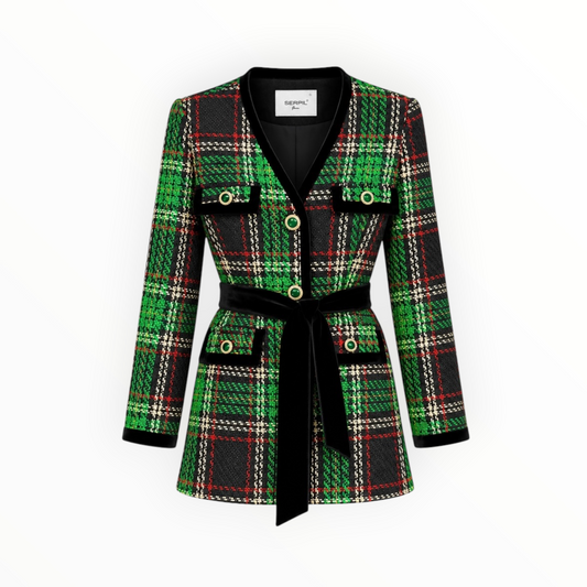 Plaid Tweed Belted Jacket size S