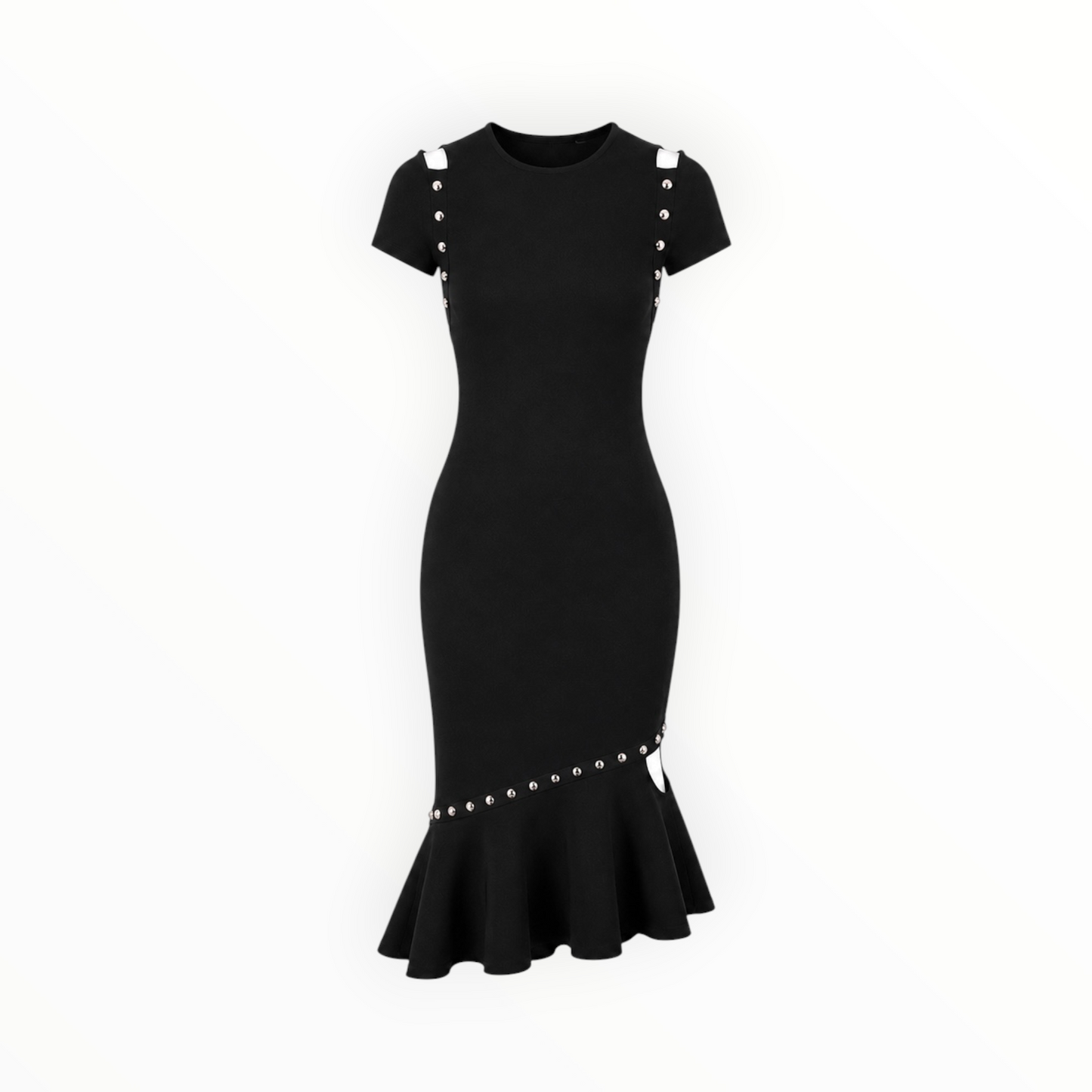 Studded Cut-Out Ruffle Hem Dress size M
