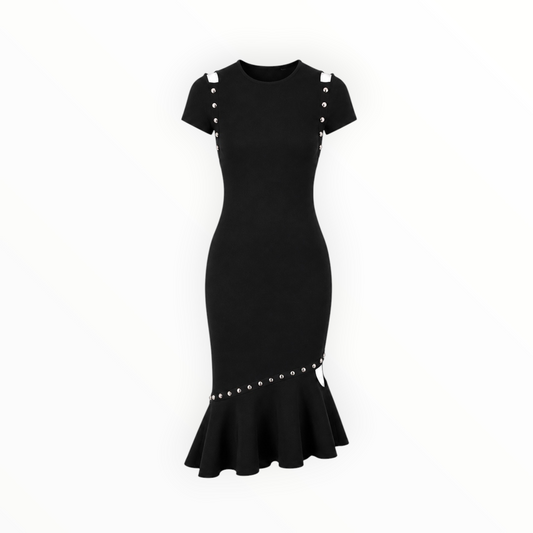 Studded Cut-Out Ruffle Hem Dress size M