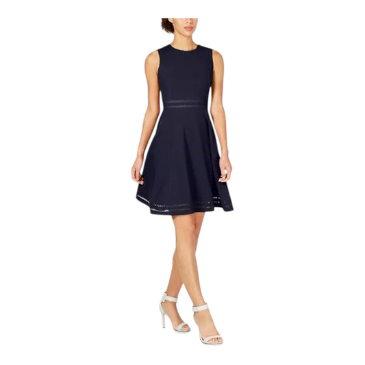 Petite Illusion-Trim Fit & Flare Dress Size 10 NEW with Tags