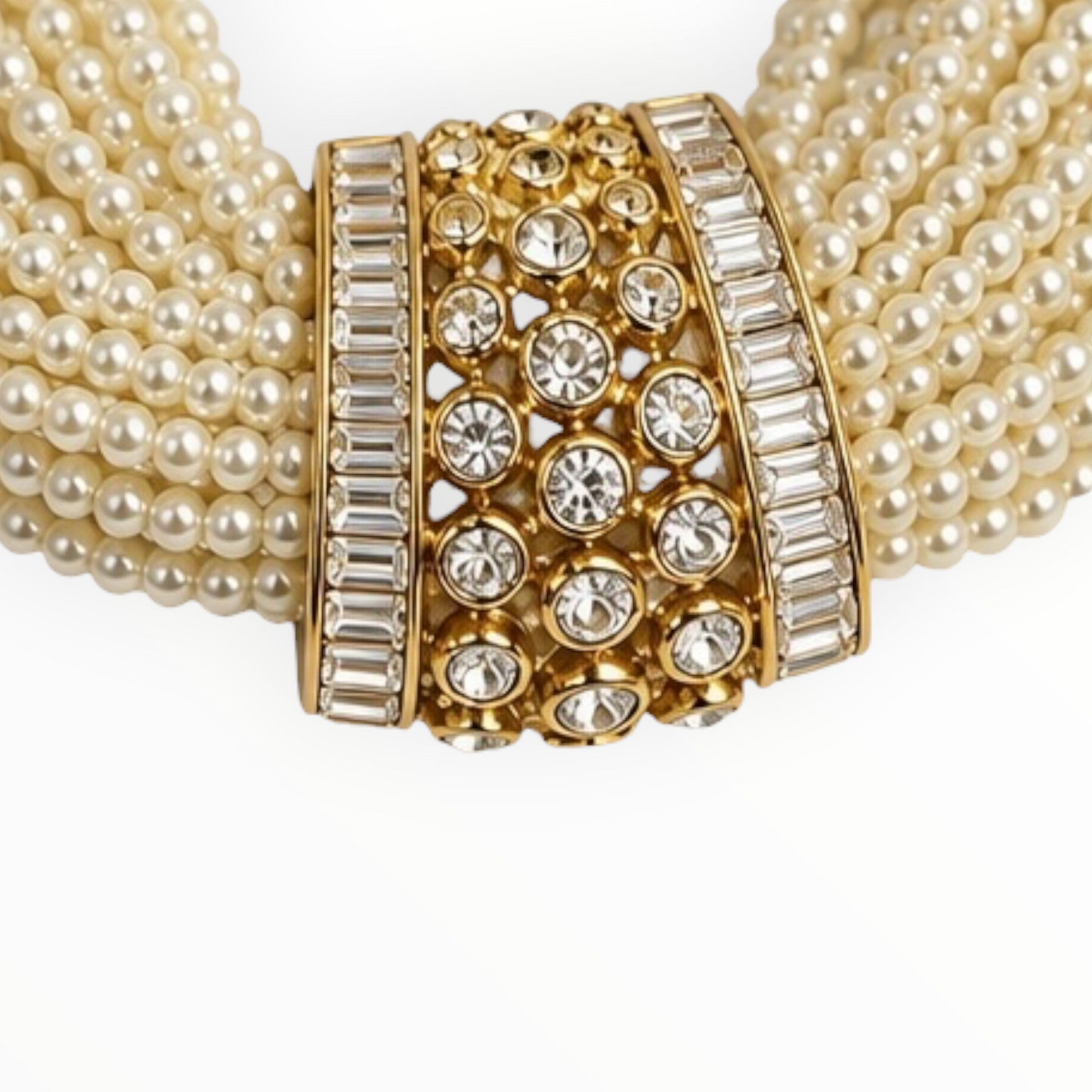 Multi-Strand Pearl Necklace, detachable Crystal Scarf Clip & Clip-On Earring Set