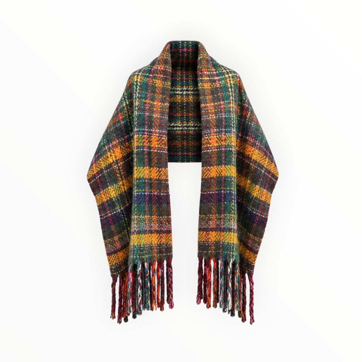 Multicolour Plaid Fringe Oversized Scarf Shawl size XL