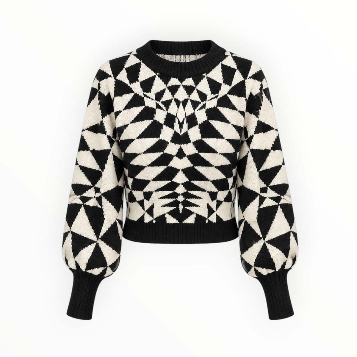 Geometric Balloon Sleeve Cropped Sweater size L