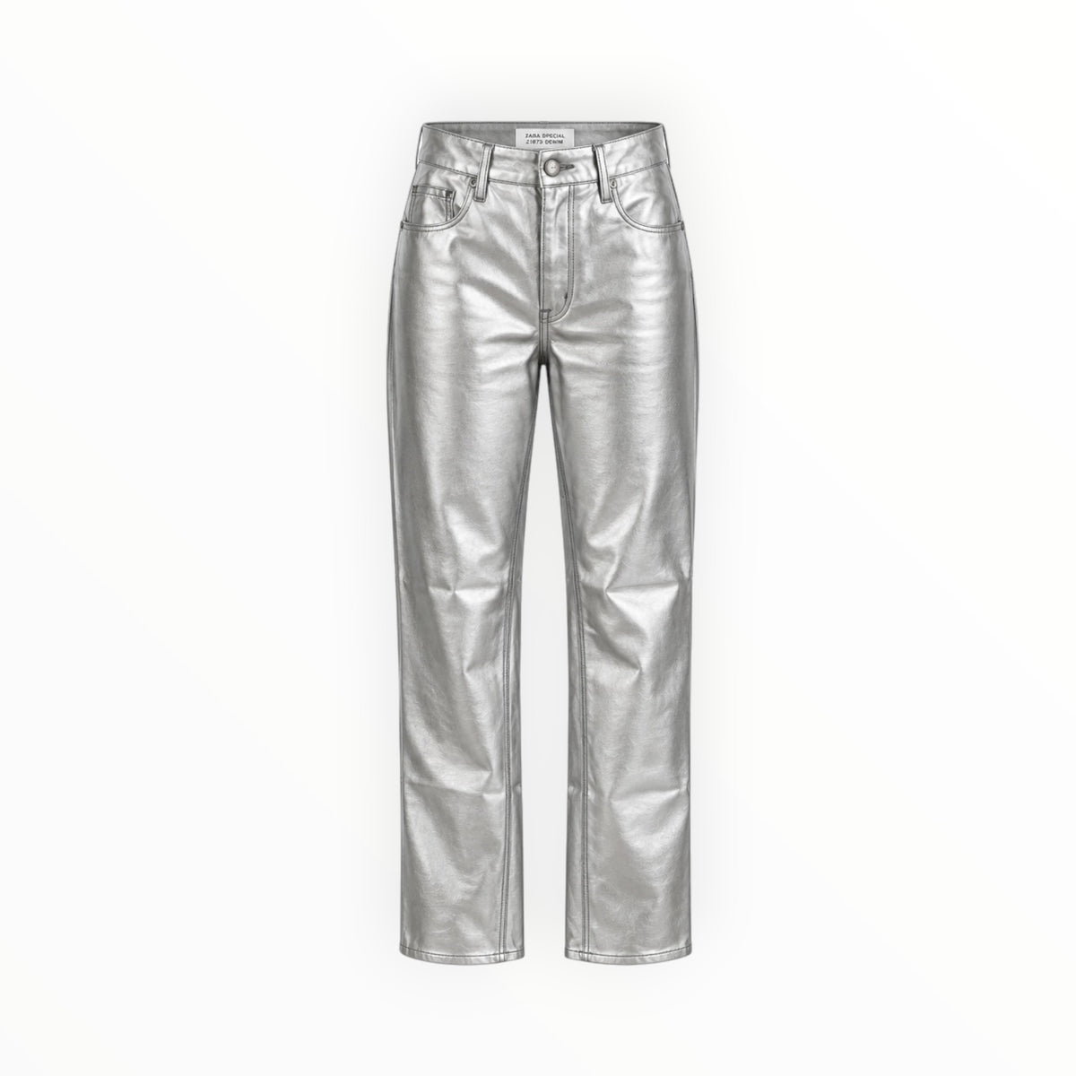 Metallic Silver Straight-Leg Pants size 4