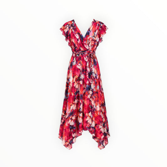 Tropical Floral Flutter Sleeve Dress size 16 NEW WITH TAGS
