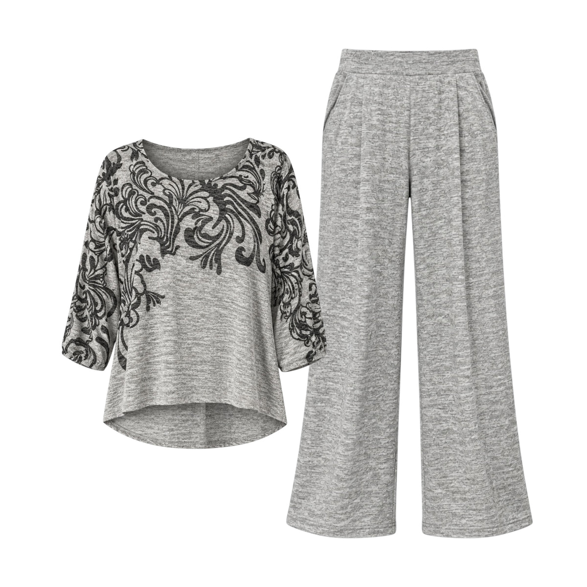 Wide-Leg Pants & Printed Top Set size L