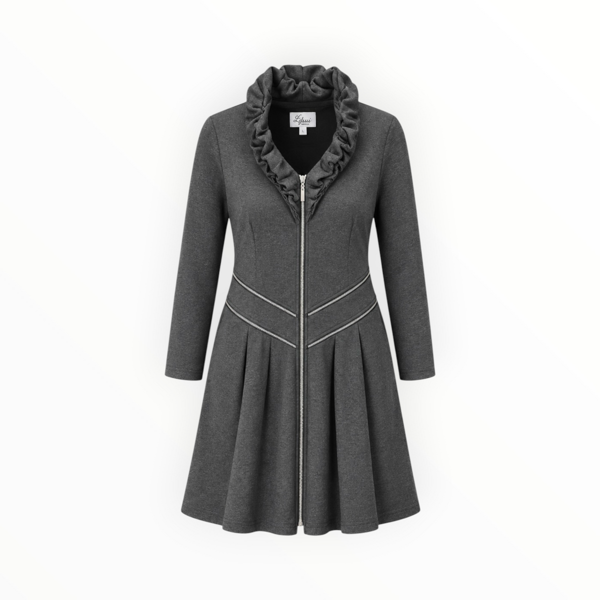 Ruffle-Collar Zip Coat size L