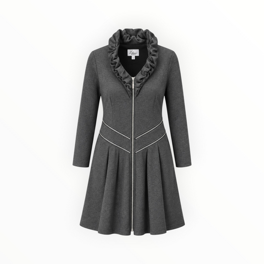Ruffle-Collar Zip Coat size L