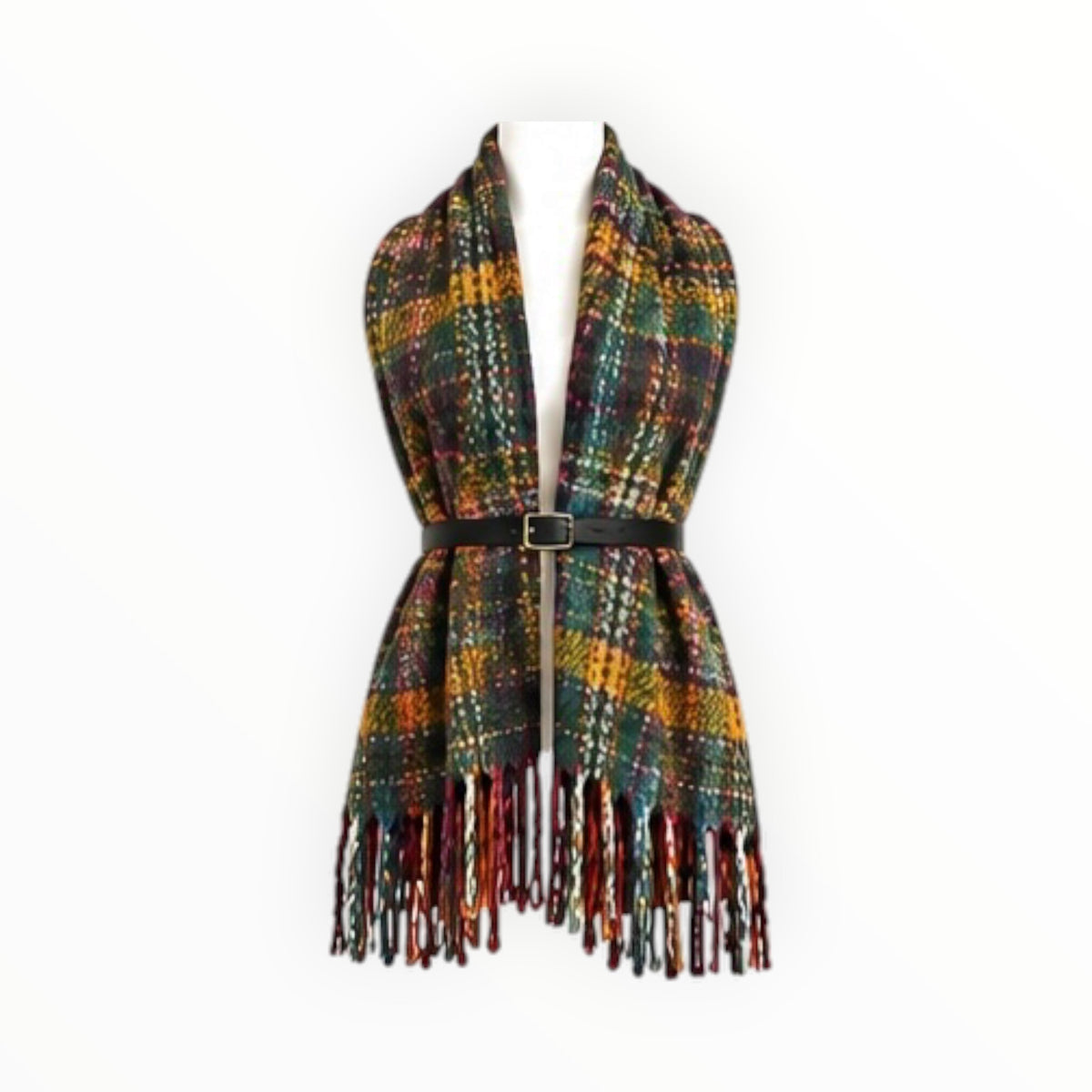 Multicolour Plaid Fringe Oversized Scarf Shawl size XL
