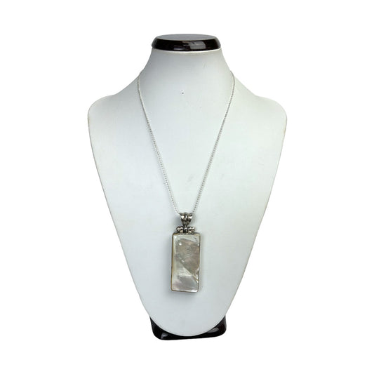 Sterling Silver Pearl Rectangle Pendant Necklace