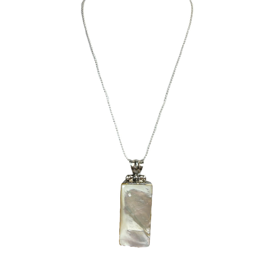 Sterling Silver Pearl Rectangle Pendant Necklace