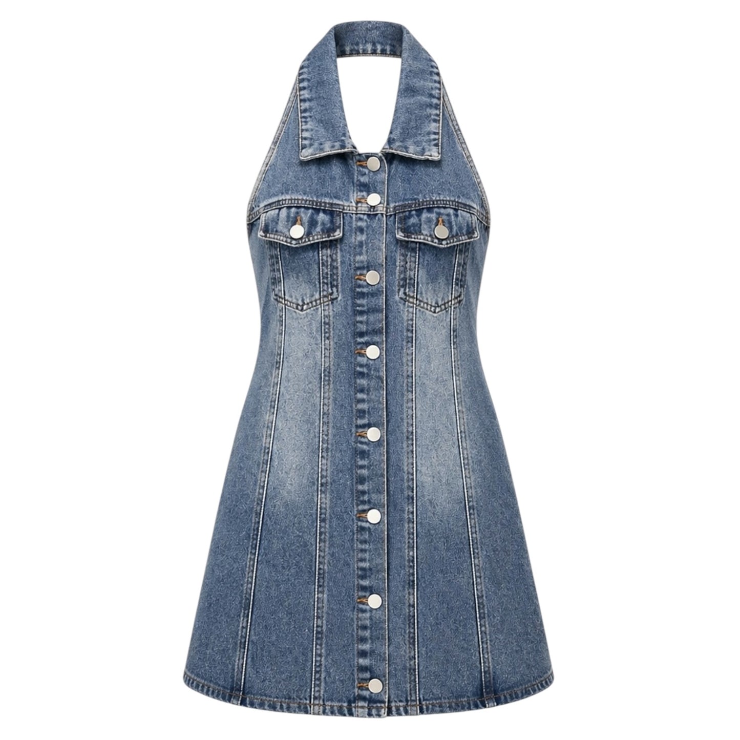 Halter Neck Denim Button Front Dress size L