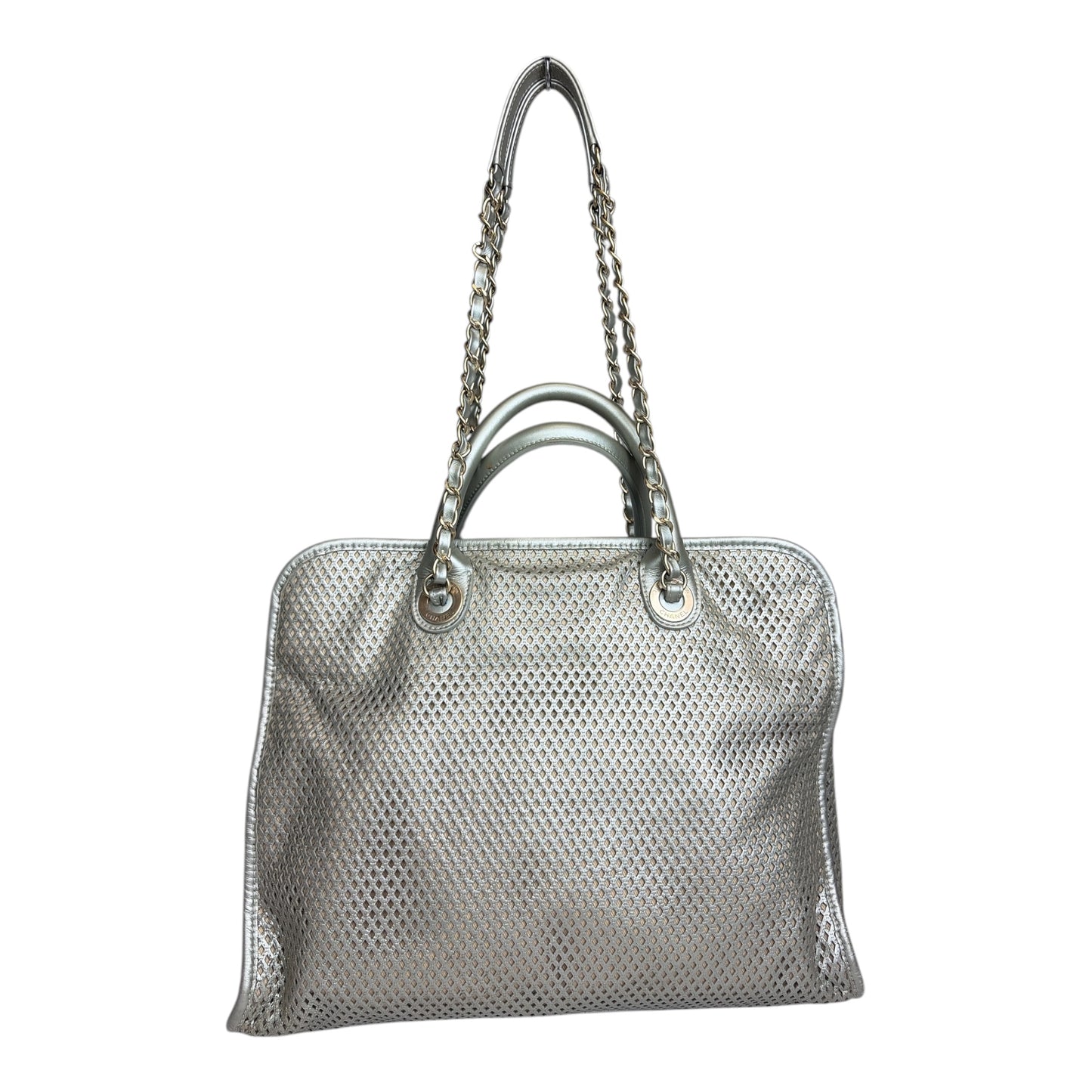 Perforated Metallic Calfskin Up In The Air Tote Satchel