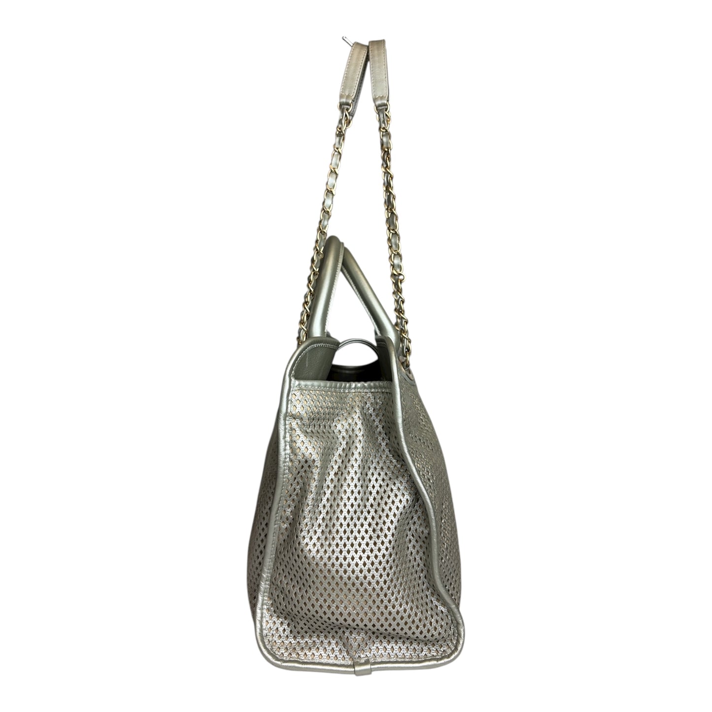 Perforated Metallic Calfskin Up In The Air Tote Satchel