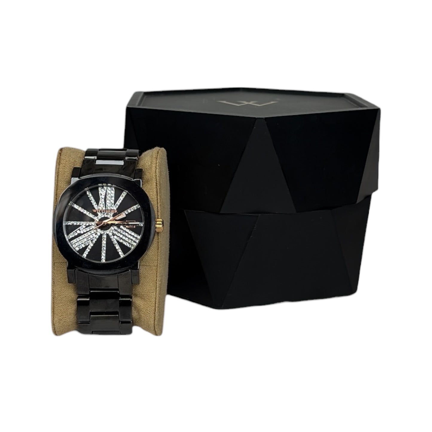 Crystal Accented Dial Black Ceramic Band Unisex Watch