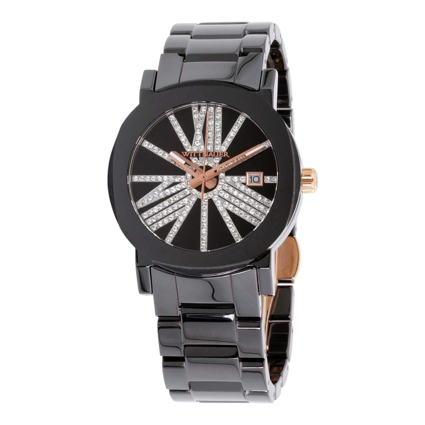 Crystal Accented Dial Black Ceramic Band Unisex Watch