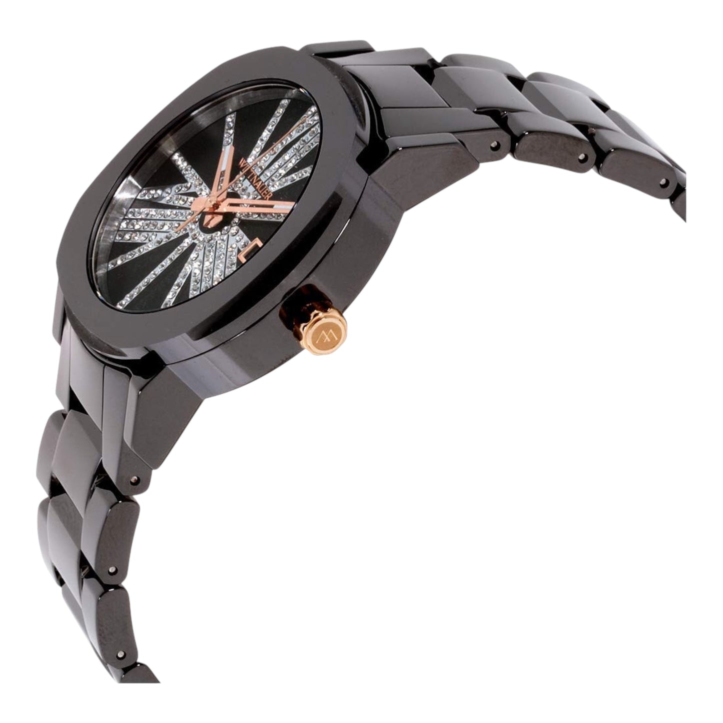 Crystal Accented Dial Black Ceramic Band Unisex Watch