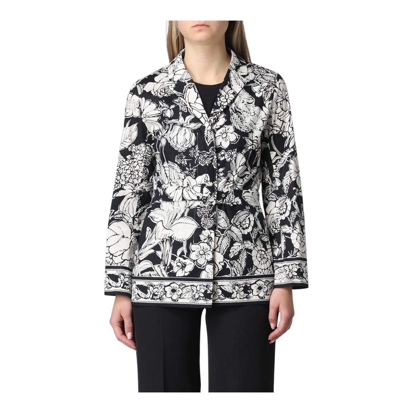 Camino Floral-Print Belted Poplin Blazer size 14