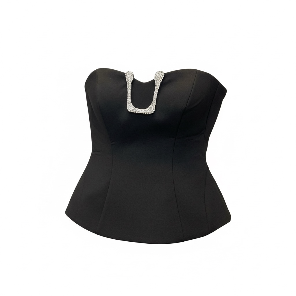 Black Crystal-Trim Corset Top size S NWT