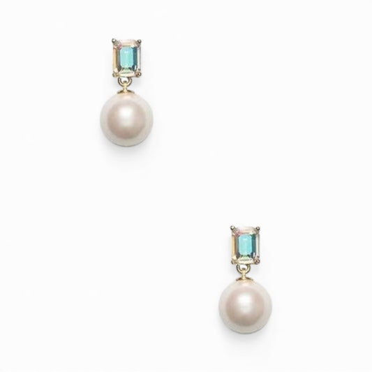Shine On Emerald Cut Pearl Drop Earrings