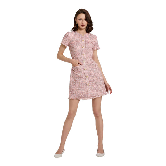 Pink Boucle Short Sleeve Mini Dress size Medium NEW WITH TAGS