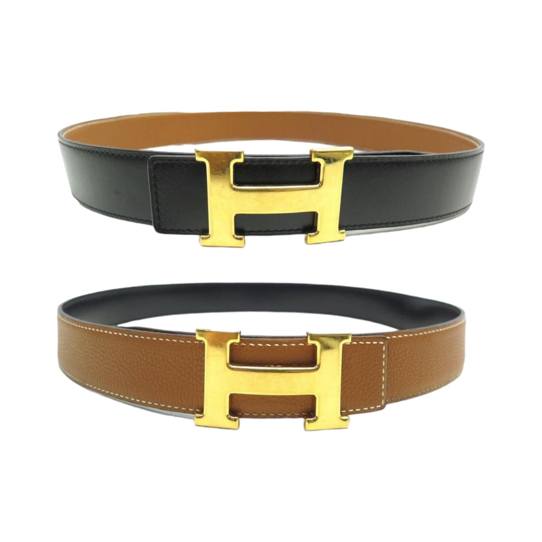 H Buckle Reversible Leather Belt Mens Size 120
