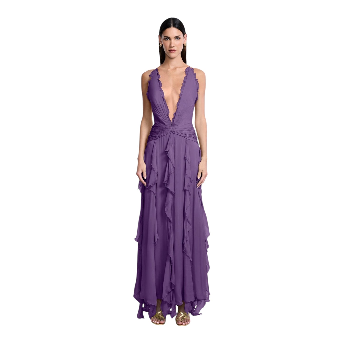 Ruffle Halter Chiffon Gown size 8