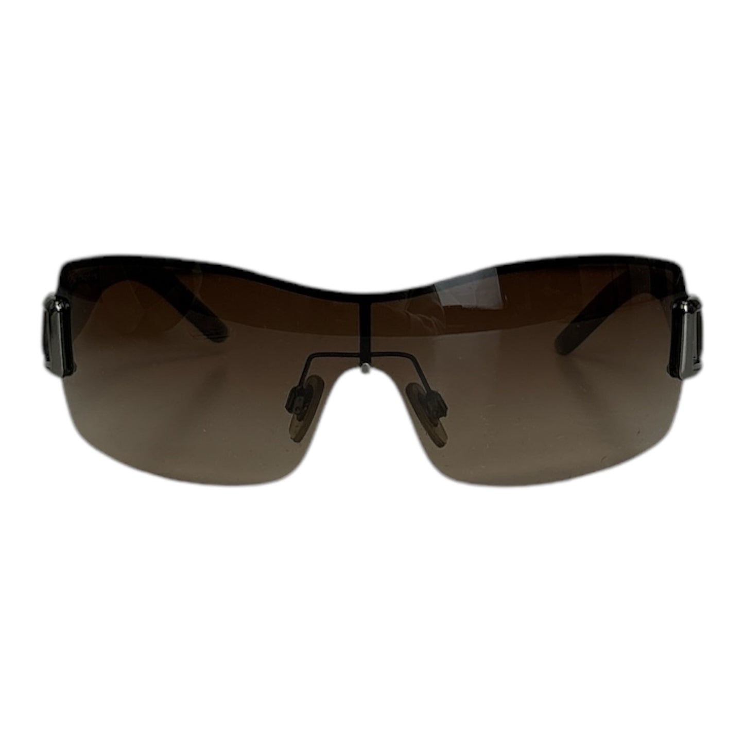 Rimless Shield Sunglasses with Trench Check Temples