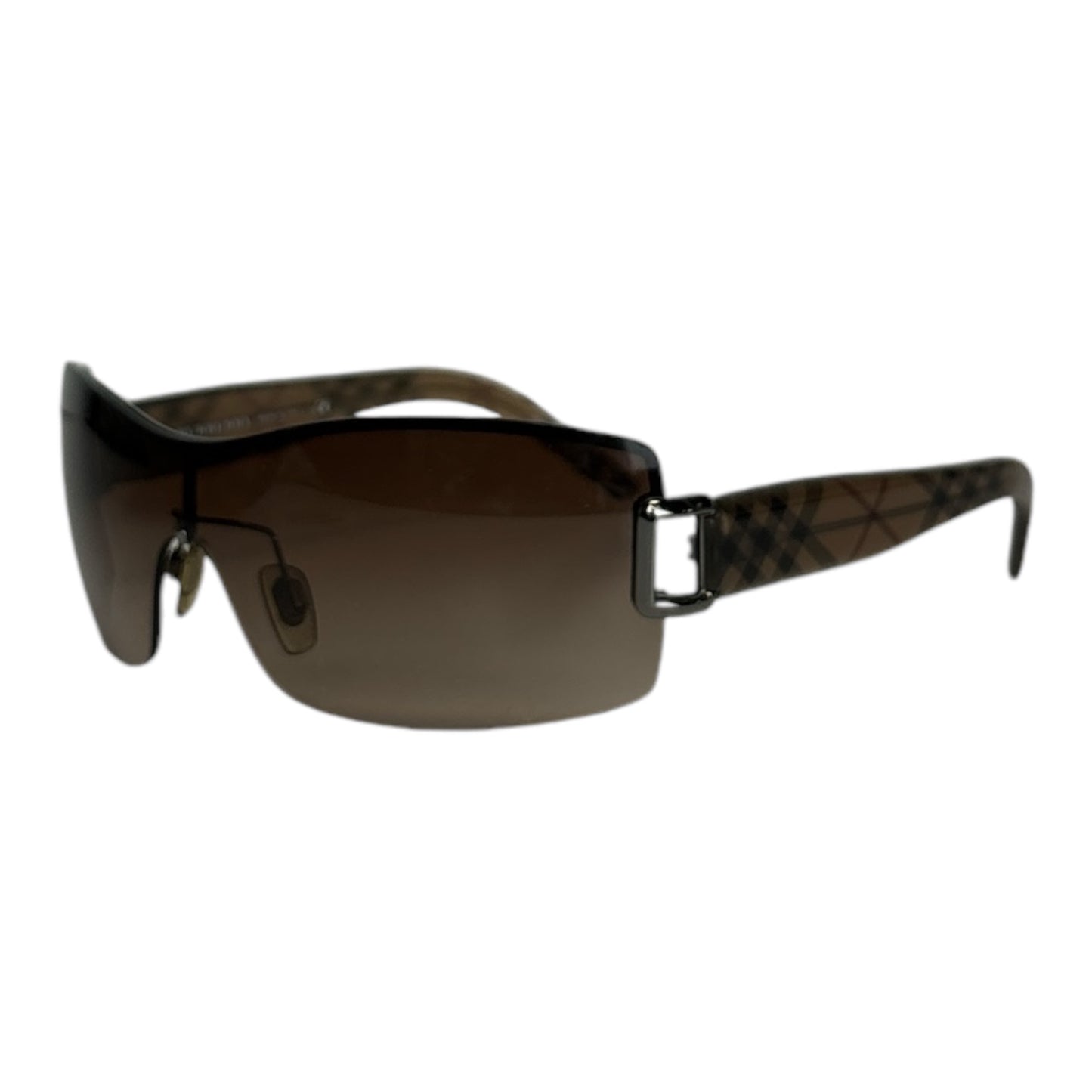 Rimless Shield Sunglasses with Trench Check Temples