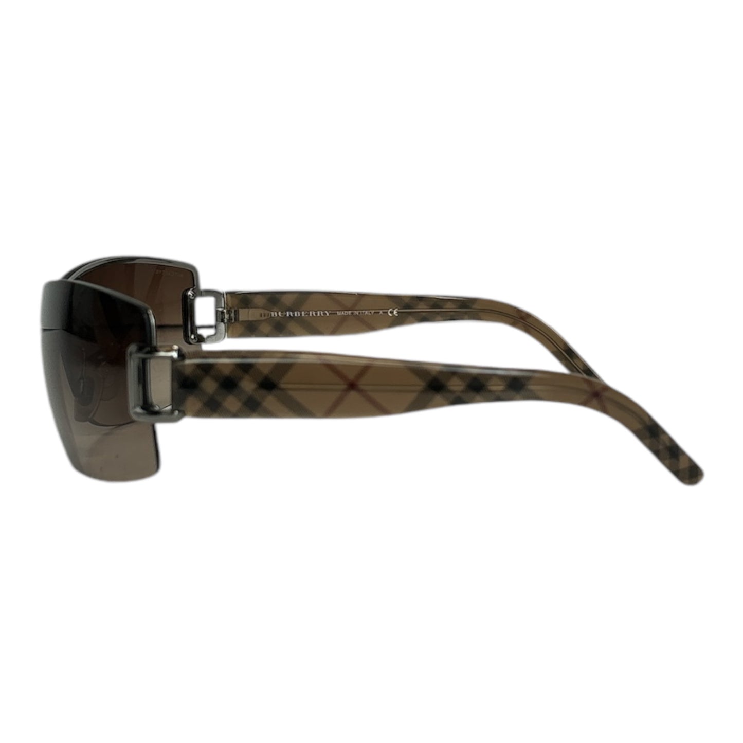 Rimless Shield Sunglasses with Trench Check Temples