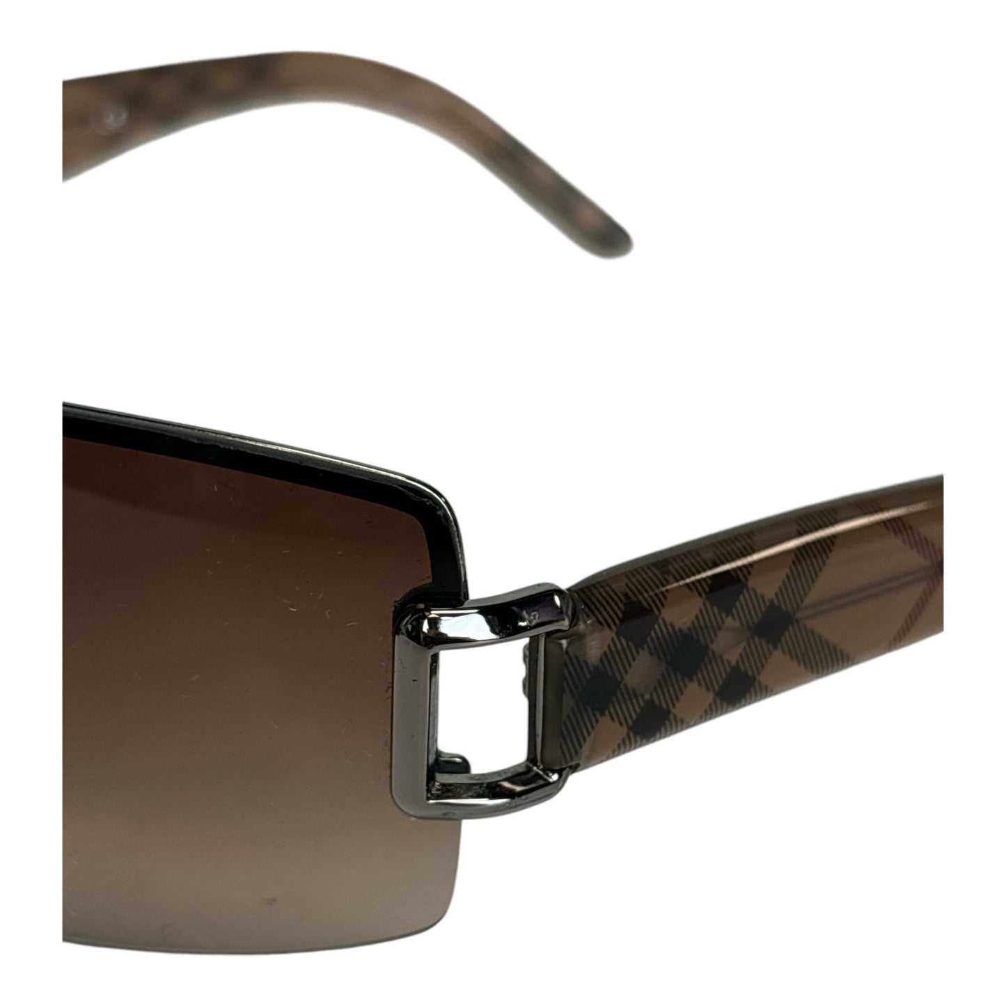 Rimless Shield Sunglasses with Trench Check Temples